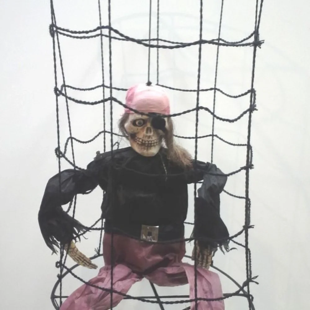 Vintage Halloween Pirate, Hanging Cage Party Yard Porch Prop 36H x 24D